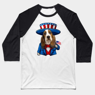 Fourth of July Basset Hound Baseball T-Shirt